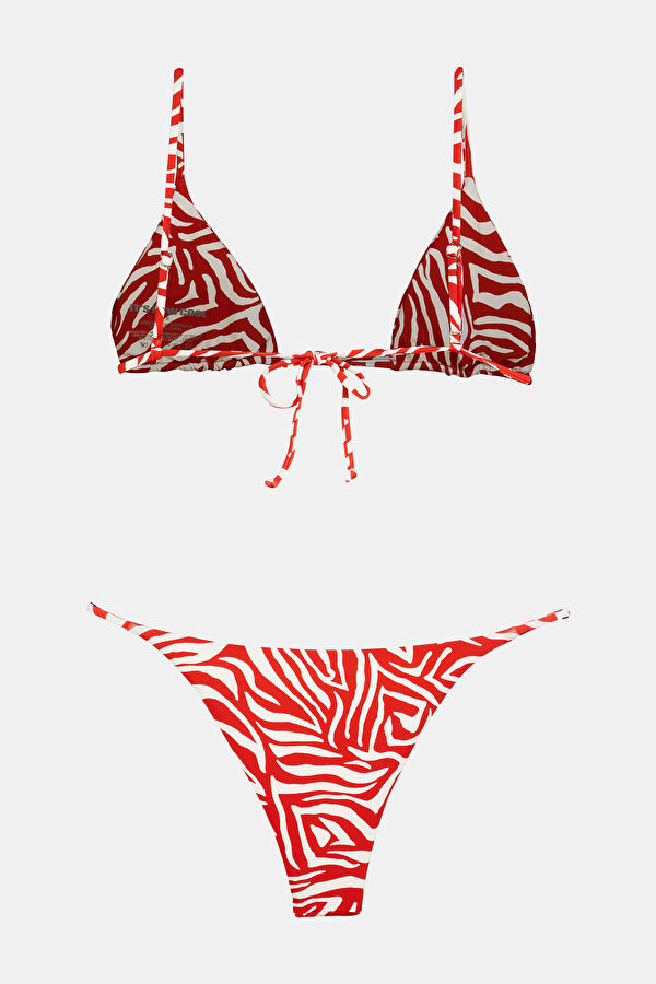 Kırmızı Desenli Askılı Bikini 2
