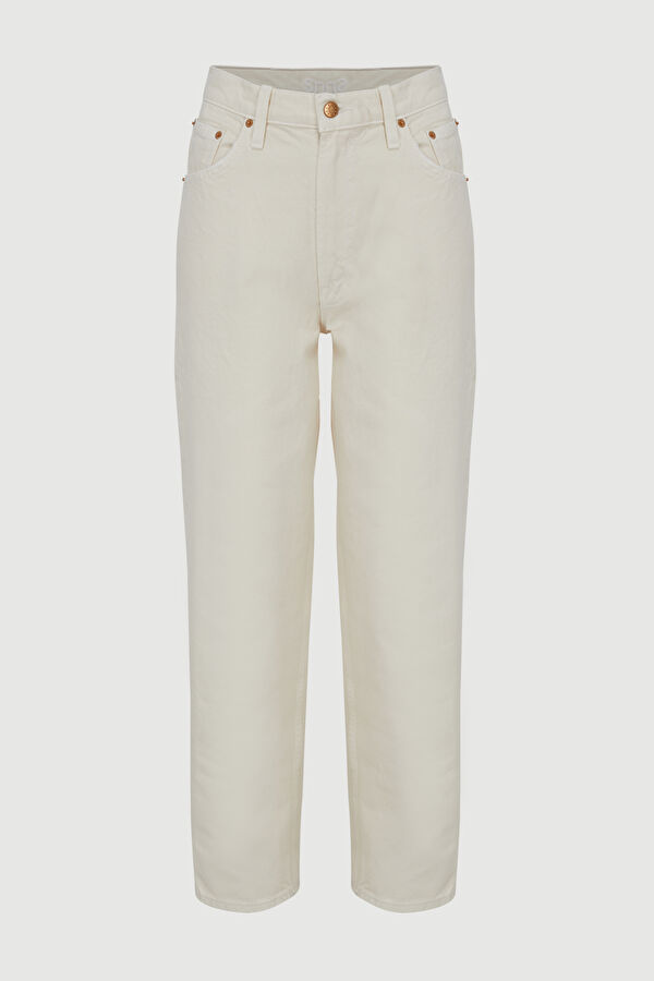 Ekru Boru Paça Denim Pantolon 3