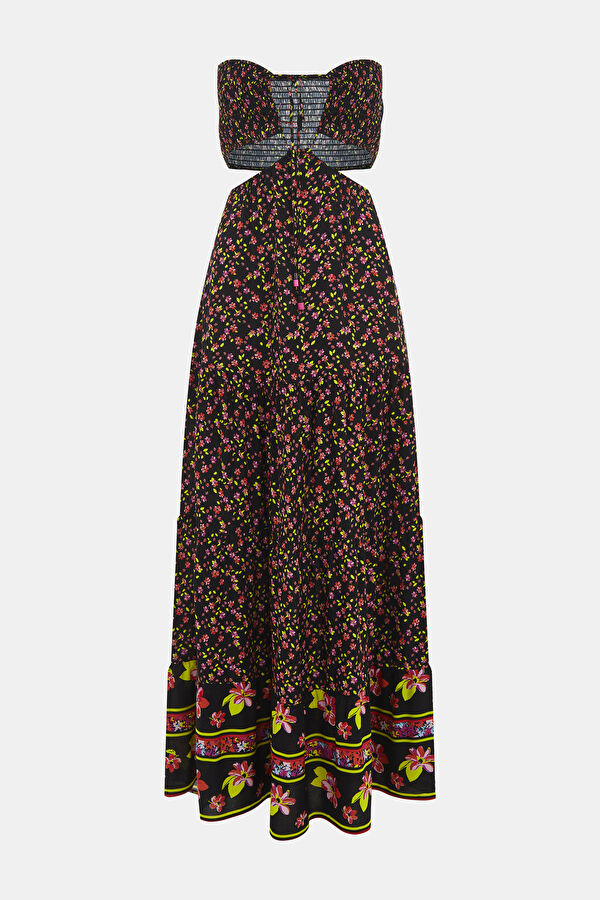Siyah Desenli Maxi Elbise