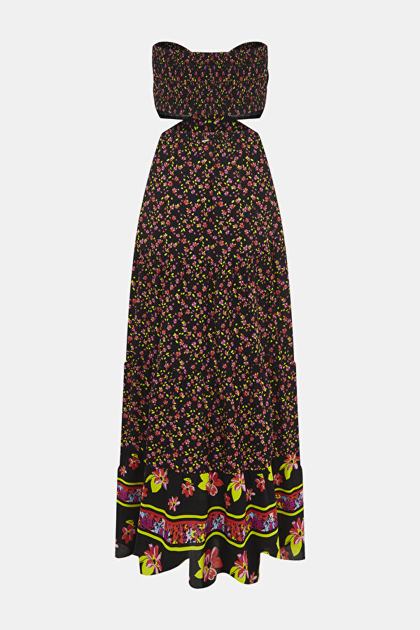 Siyah Desenli Maxi Elbise 2