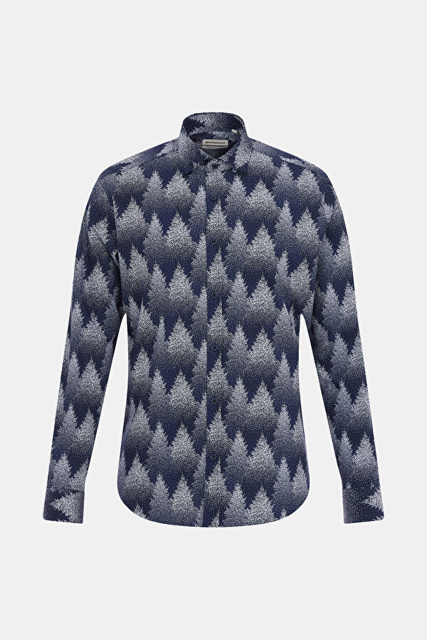 Slim Fit Navy Blue Patterned Rio Men's Shirt