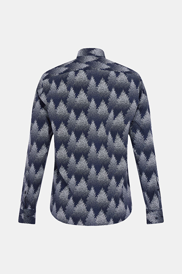 Slim Fit Navy Blue Patterned Rio Men's Shirt 2