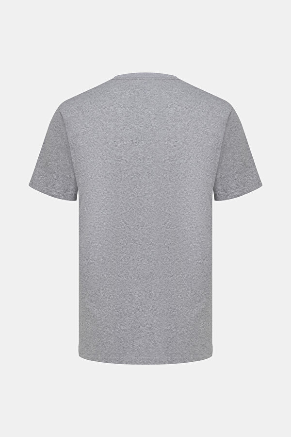 Gri Bisiklet Yaka Baskılı T-Shirt 2