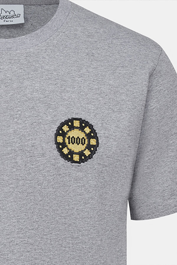 Gri Bisiklet Yaka Baskılı T-Shirt 3