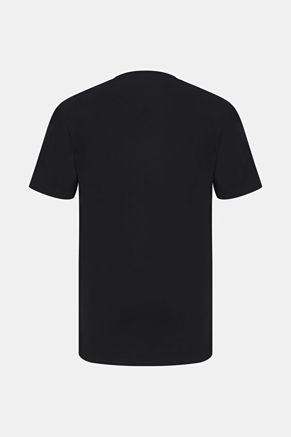 Siyah Bisiklet Yaka Baskılı T-Shirt 2