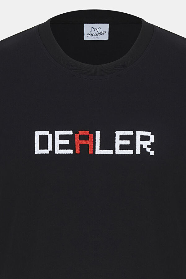 Siyah Bisiklet Yaka Baskılı T-Shirt 3