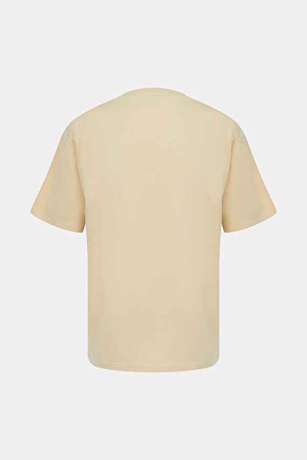 Bej Bisiklet Yaka Baskılı T-Shirt 2