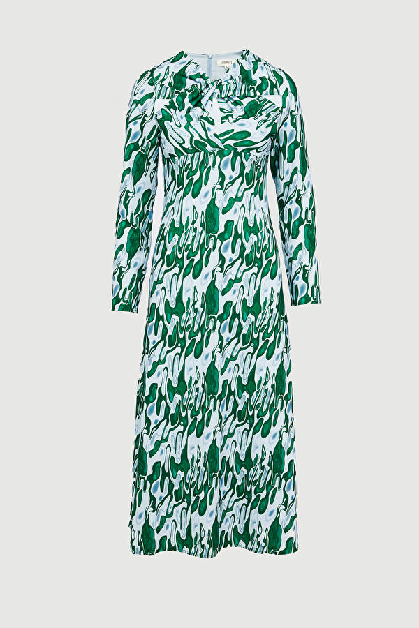 Light Blue Patterned Midi Women's Dress