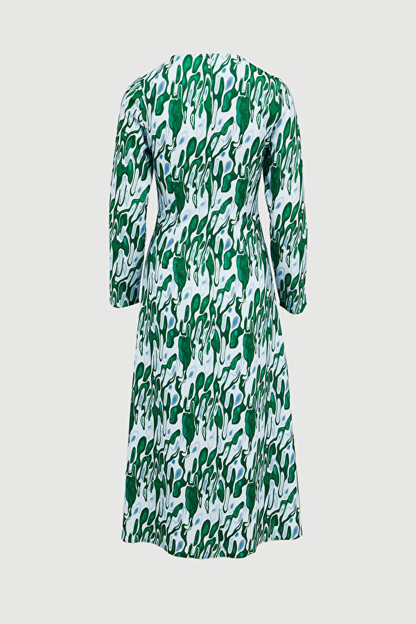 Light Blue Patterned Midi Women's Dress 2