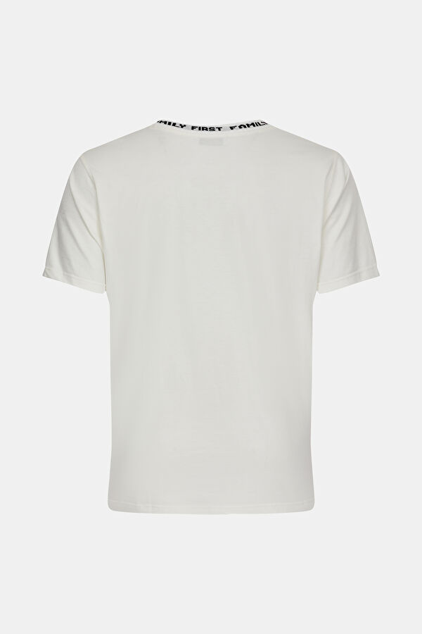 Beyaz Bisiklet Yaka Baskılı T-Shirt 5