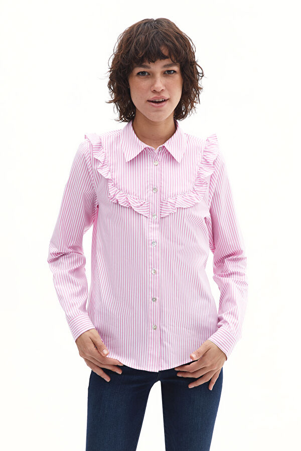 Tailored Pembe Çizgili Hakim Yaka Kadın Gömlek