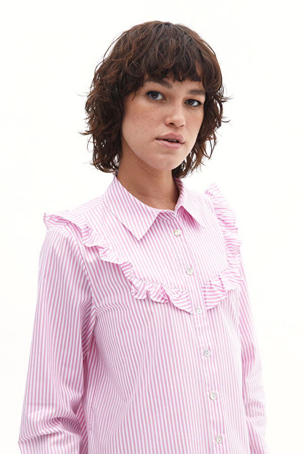 Tailored Pembe Çizgili Hakim Yaka Kadın Gömlek 2