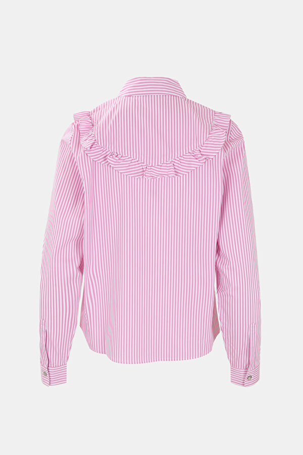 Tailored Pembe Çizgili Hakim Yaka Kadın Gömlek 5