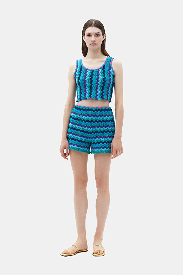 Blue Knit Şort