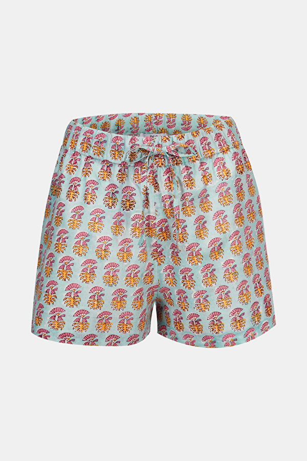 India Blue Floral Şort