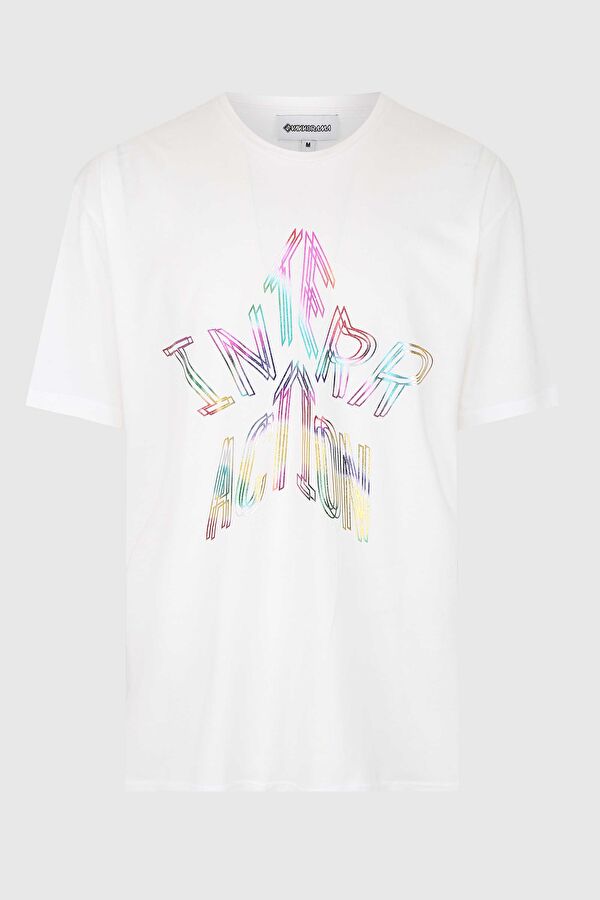 Ekru Bisiklet Yaka Baskılı T-Shirt 3