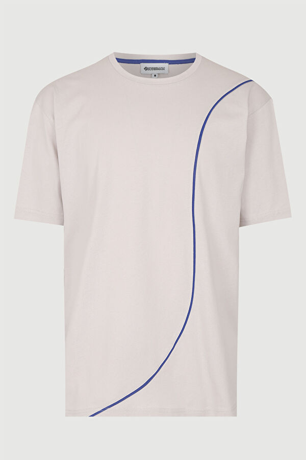 Gri Bisiklet Yaka Biyeli T-Shirt