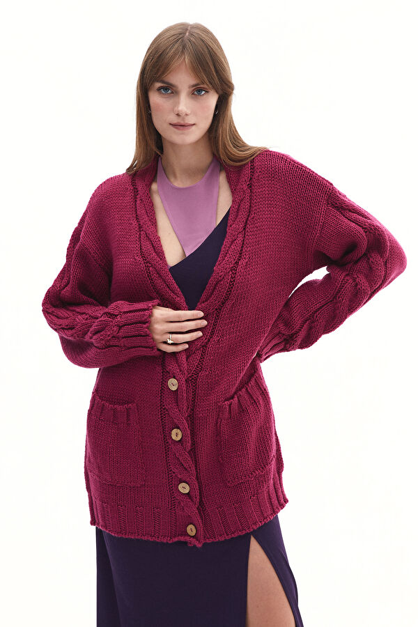 Fuchsia Knitted Women's Cardigan