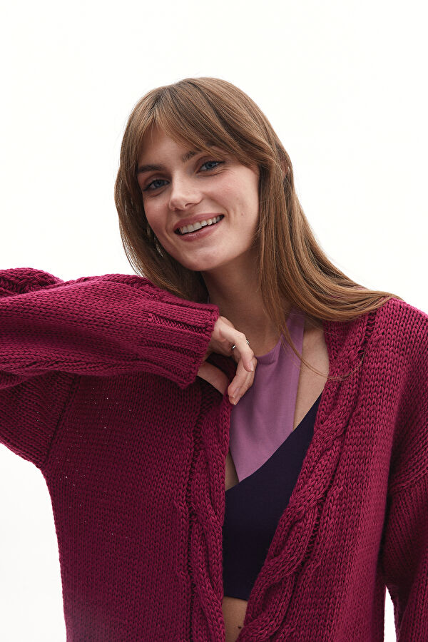 Fuchsia Knitted Women's Cardigan 2