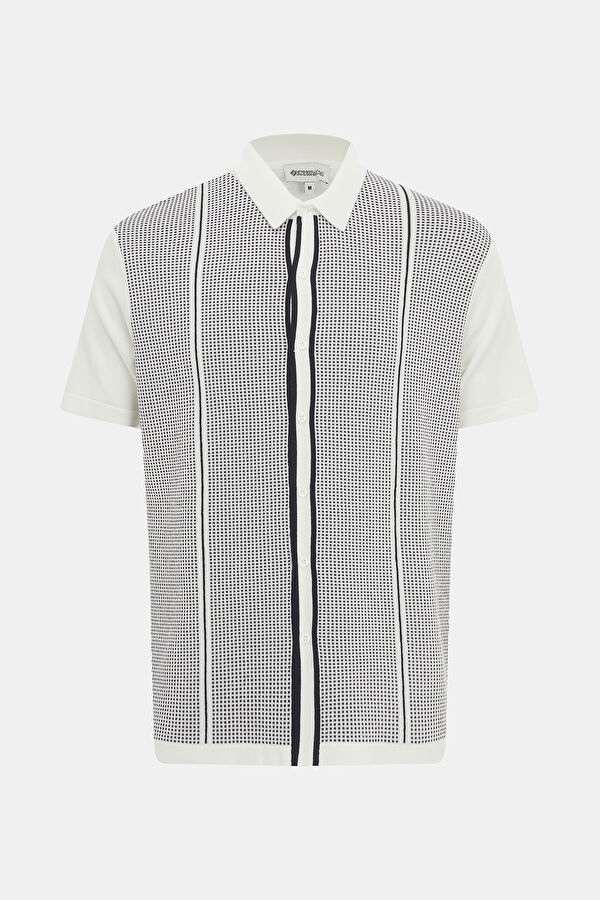 Ekru Polo Yaka Desenli T-Shirt