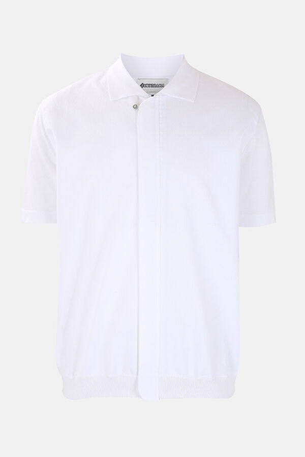Beyaz Polo Yaka Garni Detaylı T-Shirt