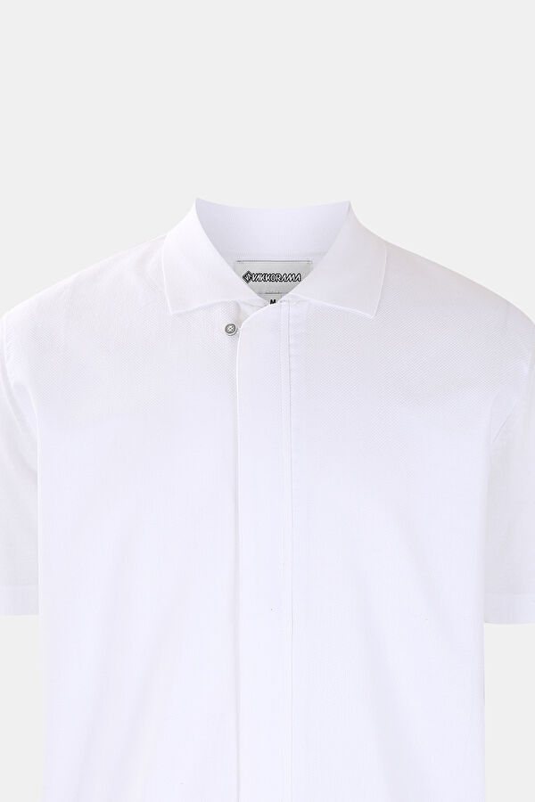 Beyaz Polo Yaka Garni Detaylı T-Shirt 3
