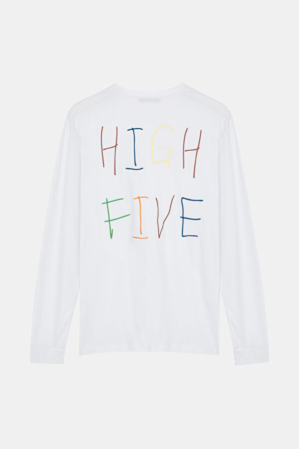 High Five Men Beyaz Bisiklet Yaka Uzun Kollu T-Shirt 2