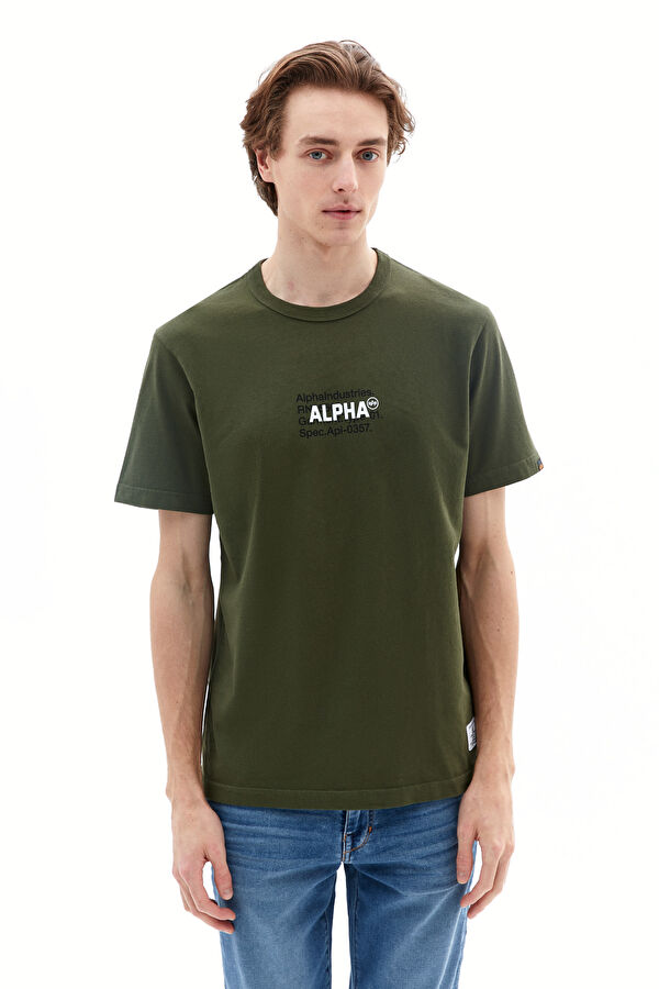 Haki Bisiklet Yaka Baskılı T-Shirt