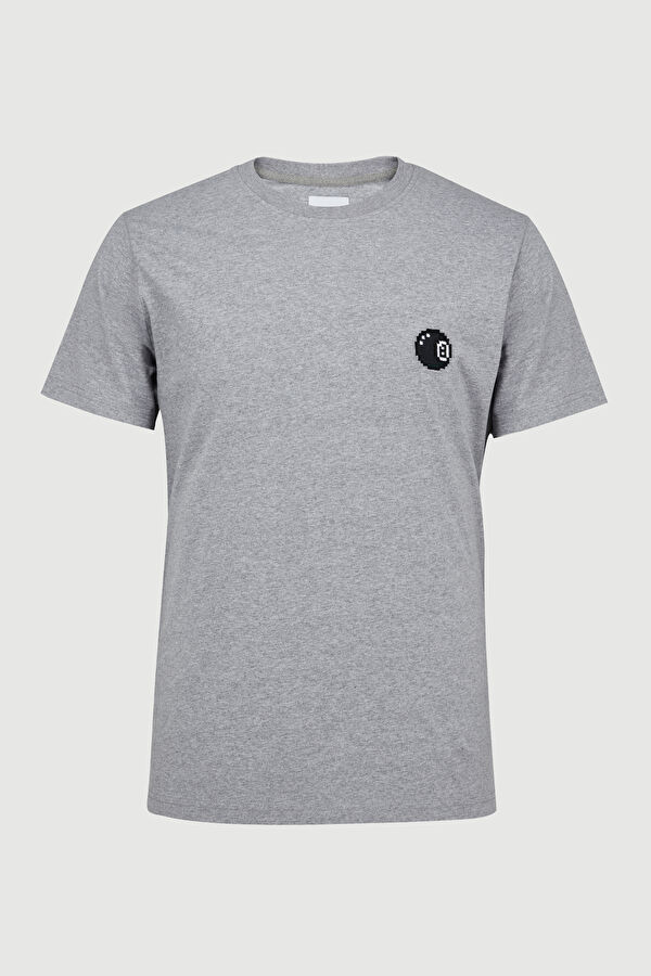 Relax Kalıp Gri Bisiklet Yaka Baskılı T-Shirt