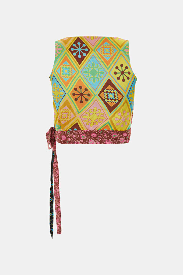 Multicolor Design Filled V Neck Blouse 2