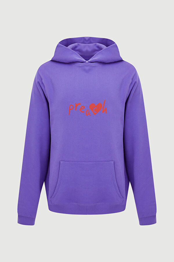 Mor Oversize Kapuşonlu Sweatshirt
