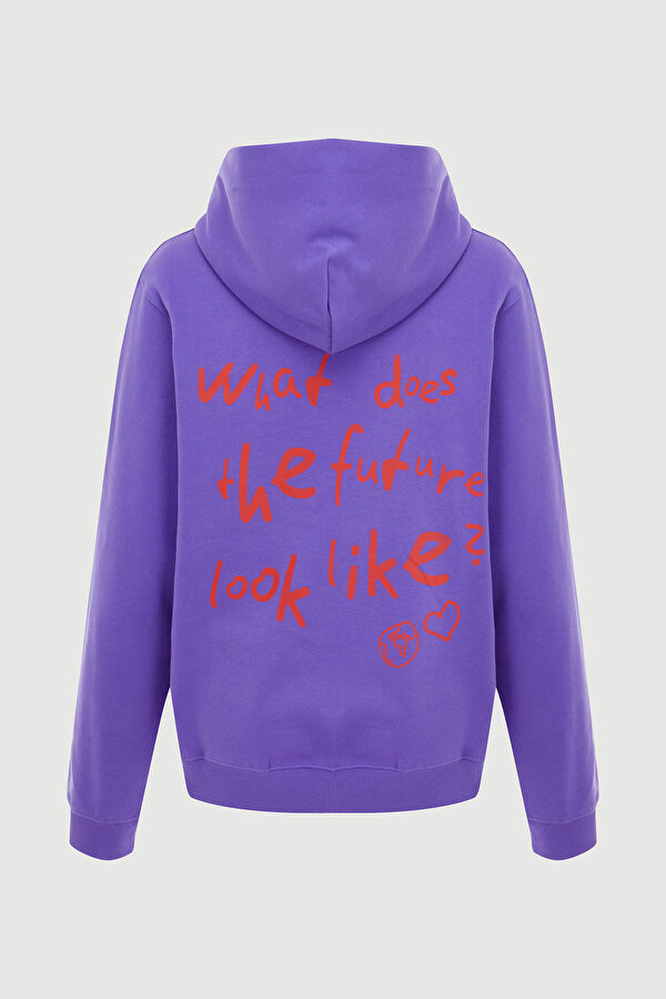 Mor Oversize Kapuşonlu Sweatshirt 2