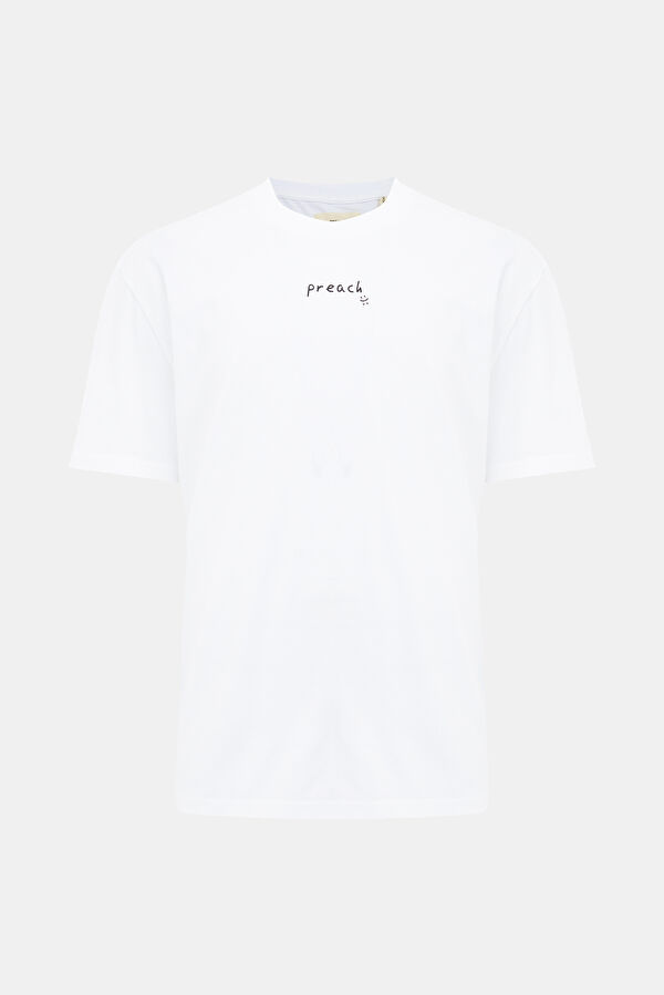 Oversize Beyaz Bisiklet Yaka Baskılı T-Shirt 4
