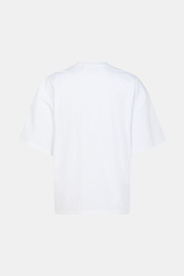 Oversize Beyaz Bisiklet Yaka Baskılı T-Shirt 2