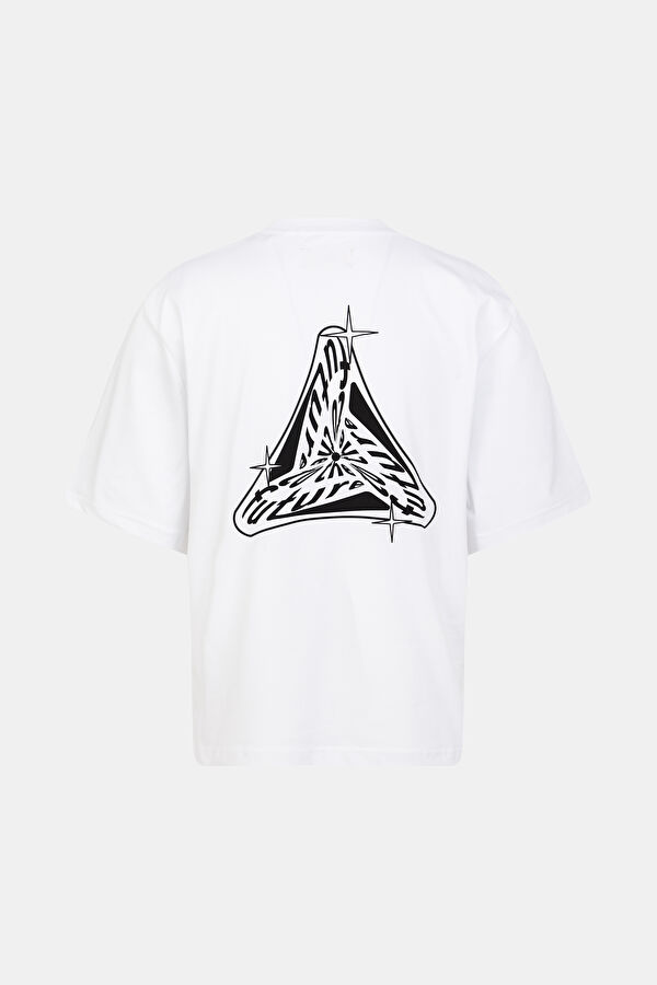 Oversize Beyaz Bisiklet Yaka Baskılı T-Shirt 2