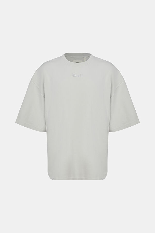 Oversize Ekru Bisiklet Yaka T-Shirt
