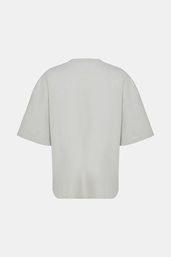 Oversize Ekru Bisiklet Yaka T-Shirt 2