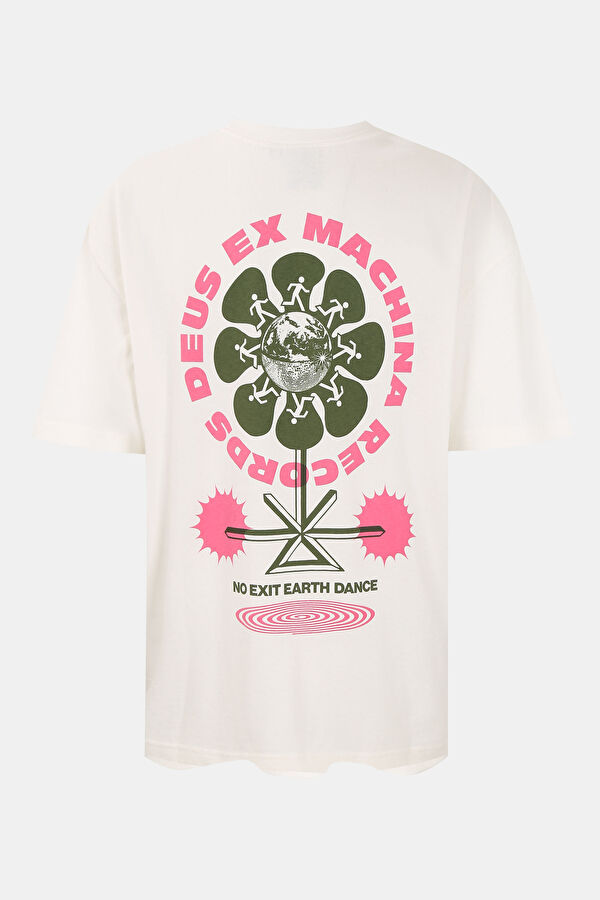 Relax Kalıp Ekru Bisiklet Yaka Baskılı T-Shirt 2