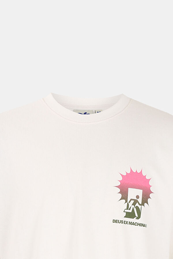 Relax Kalıp Ekru Bisiklet Yaka Baskılı T-Shirt 3