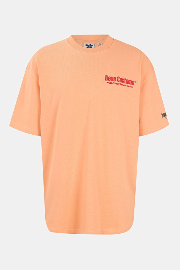 Relax Kalıp Turuncu Bisiklet Yaka Baskılı T-Shirt