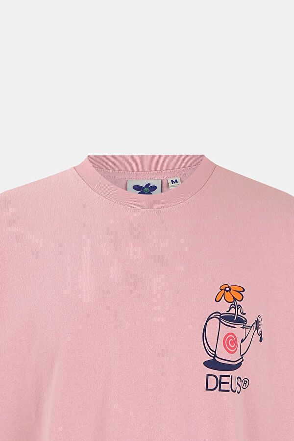 Relax Kalıp Pembe Bisiklet Yaka Baskılı T-Shirt 3