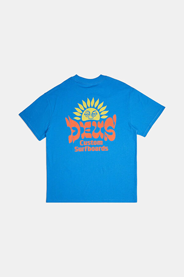 Relax Kalıp Mavi Bisiklet Yaka Baskılı T-Shirt 2