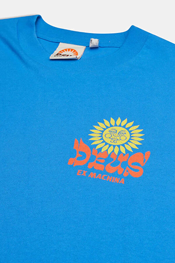 Relax Kalıp Mavi Bisiklet Yaka Baskılı T-Shirt 3