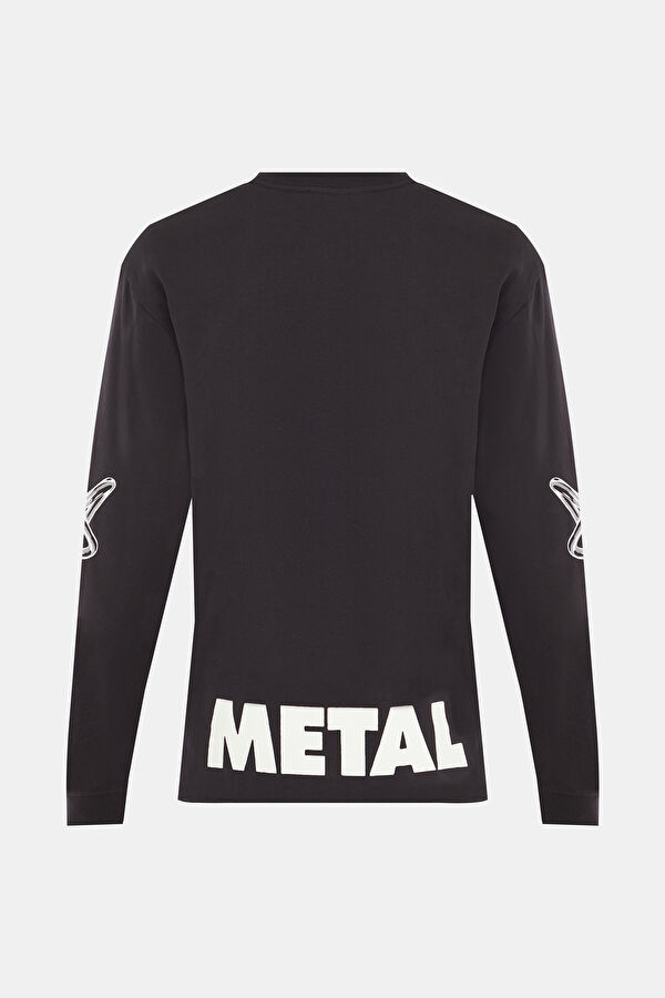 Relax Kalıp Antrasit Bisiklet Yaka Baskılı T-Shirt 2