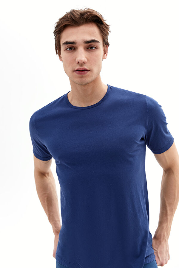 Mavi Bisiklet Yaka Düz T-Shirt 2