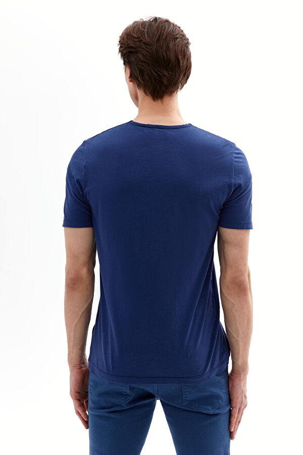 Mavi Bisiklet Yaka Düz T-Shirt 3