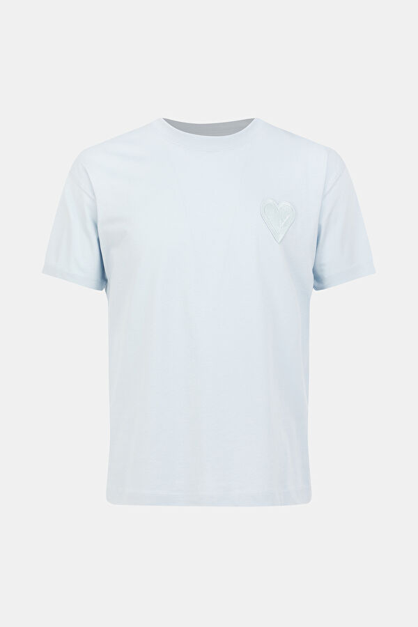 Relax Kalıp Açık Mavi Bisiklet Yaka T-Shirt