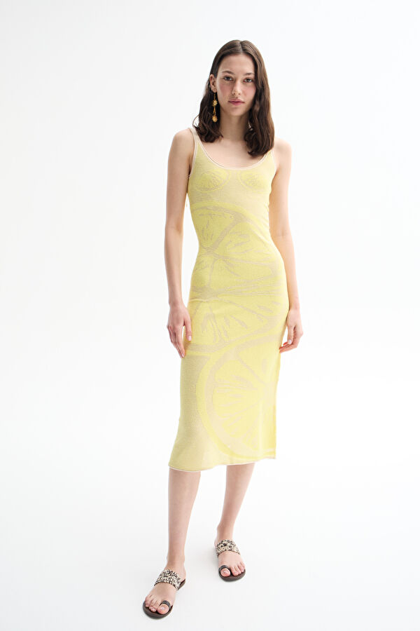 Yellow Patterned Maxi Women's Dress