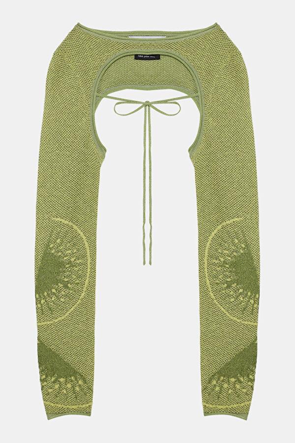 Green Patterned Viscose Women's Cardigan