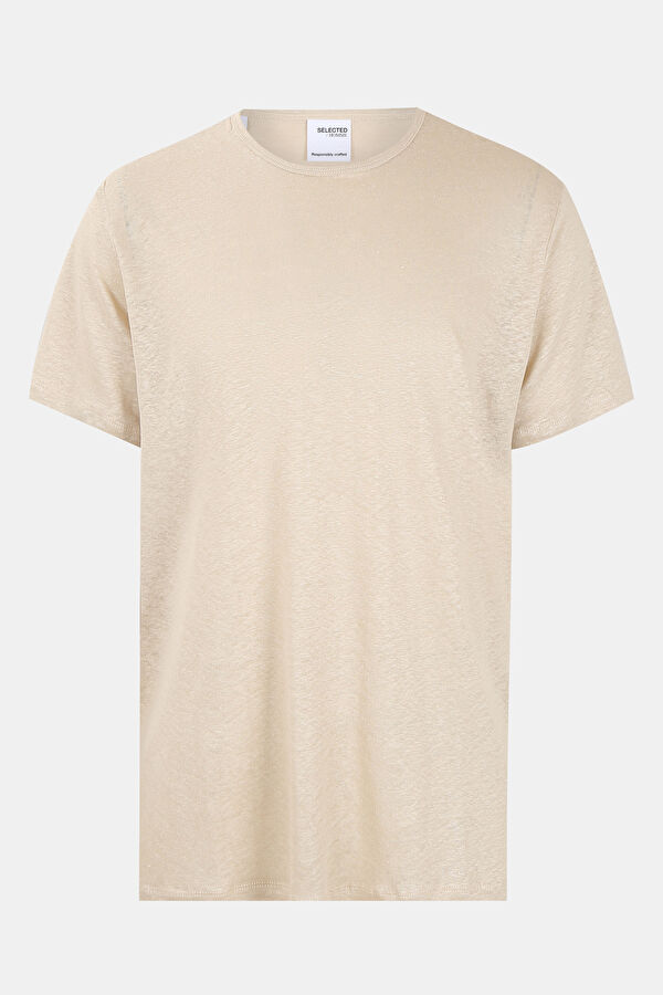 Bej Bisiklet Yaka T-Shirt